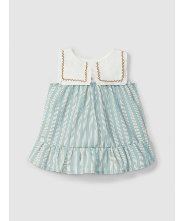 Vestido de riscas com detalhe de espiguilha